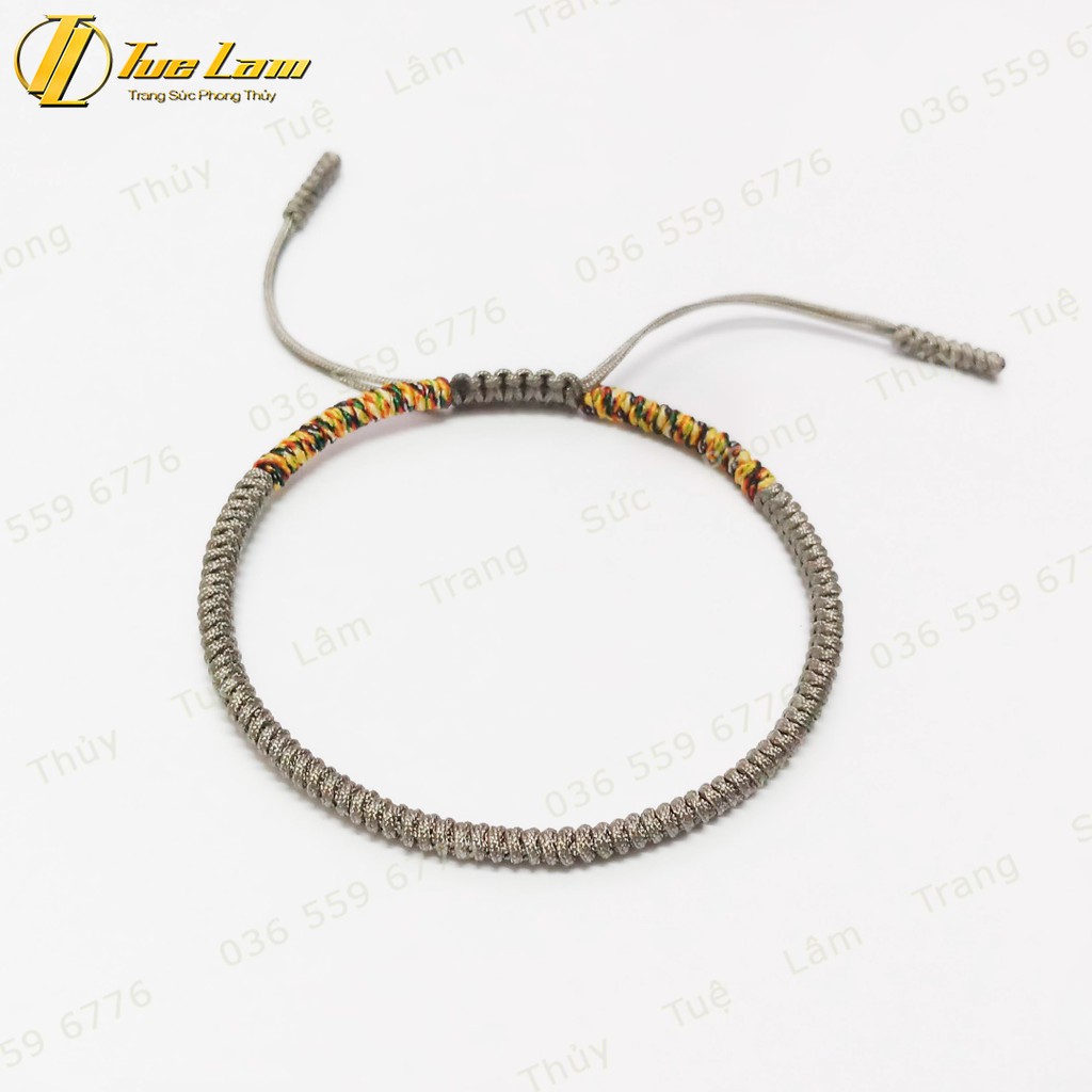 Vòng tay set 3 vòng chỉ tibets tây tạng Màu vàng đen xám hợp mệnh bện chỉ ngũ sắc hai đầu - Tuệ Lâm