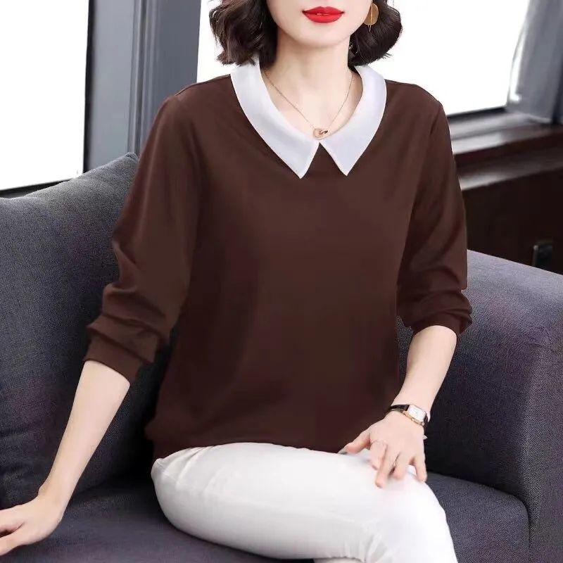 Áo thun tay dài dáng rộng thời trang cho phụ nữ trung niên