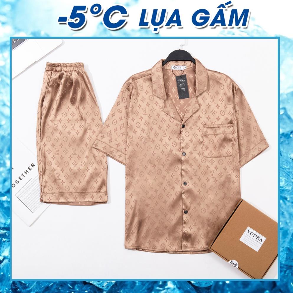 Đồ ngủ nam cộc pijama nam cộc mùa hè chất lụa gấm cao cấp đẹp hoa văn LV03 New