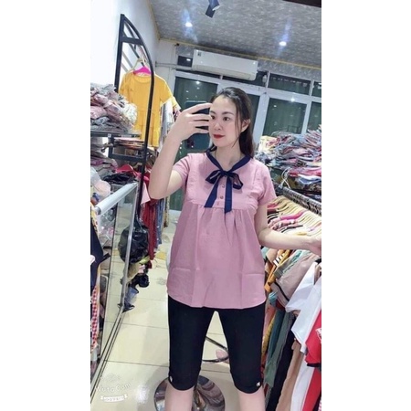 Áo bà bầu mùa hè cộc tay chất đũi mặc nhà siêu mát thiết kế cao cấp