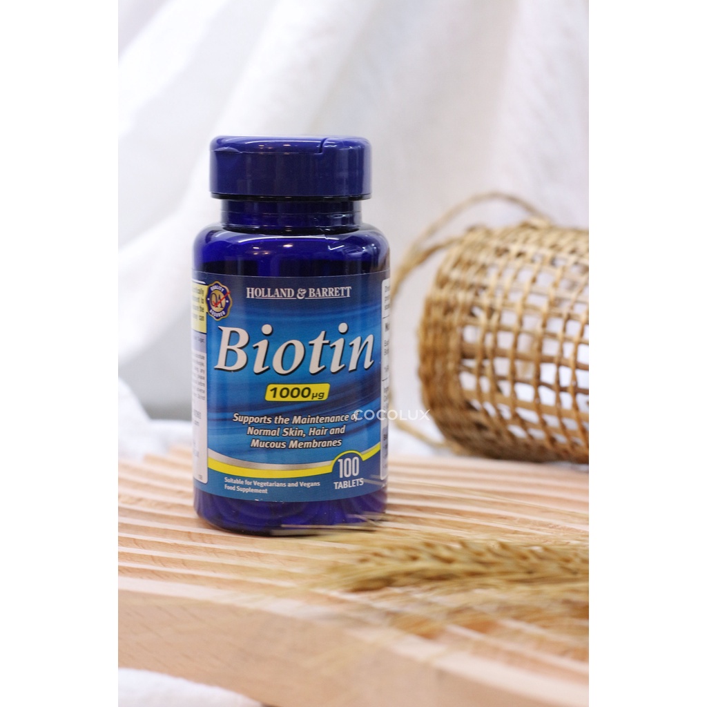 Viên Uống Mọc Tóc HOLLAND BARRETT Biotin Lọ 100 viên Cocolux