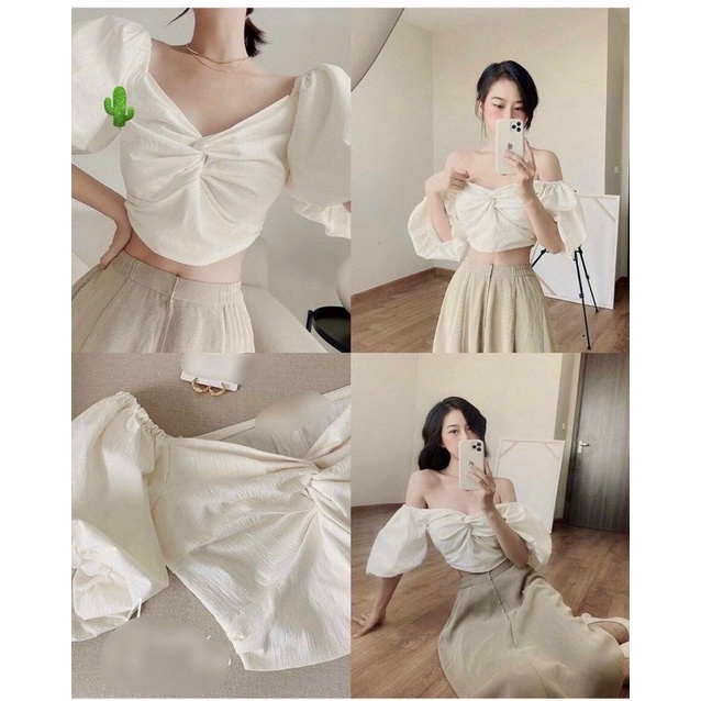 Áo CROPTOP XOẮN NGỰC TAY BỒNG CÔNG CHÚA XINH NT8