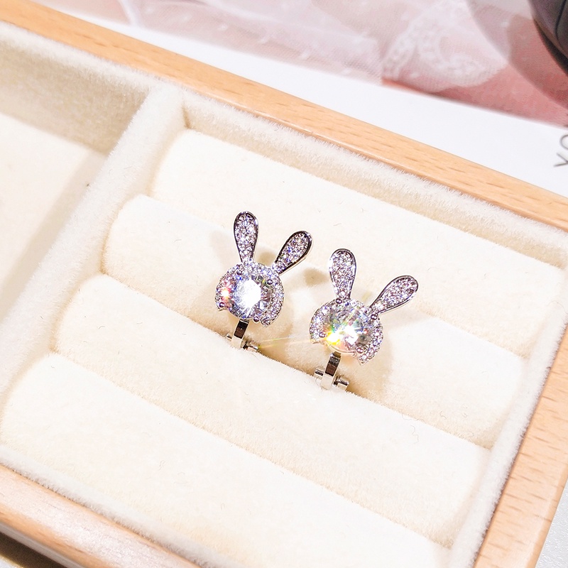 Khuyên tai JIUDUOLAN mạ bạc thiết kế thỏ đính đá zircon thời trang tinh tế dễ thương dành cho nữ