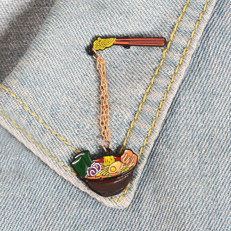 Ghim cài áo QIHE JEWELRY hình tô mì ramen hoạt hình sáng tạo dễ thương