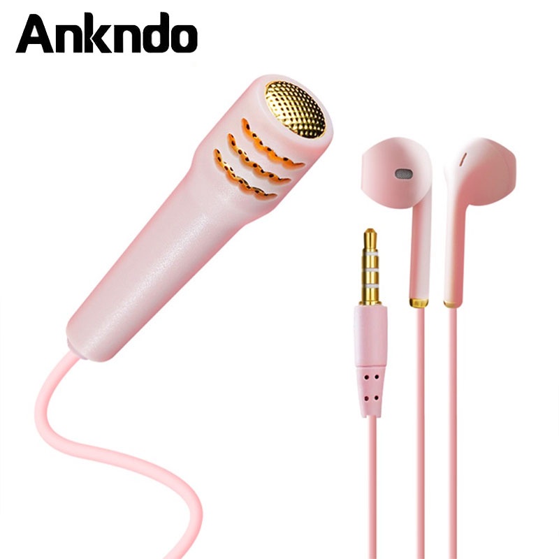 Tai nghe Ankndo mini có dây 3.5mm tích hợp micro luyện tập hát karaoke trực tiếp trên điện thoại