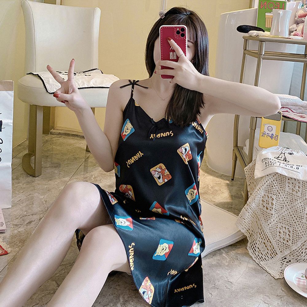 Đầm ngủ không tay mềm mại họa tiết bò sữa hoạt hình ngọt ngào gợi cảm cho nữ | BigBuy360 - bigbuy360.vn