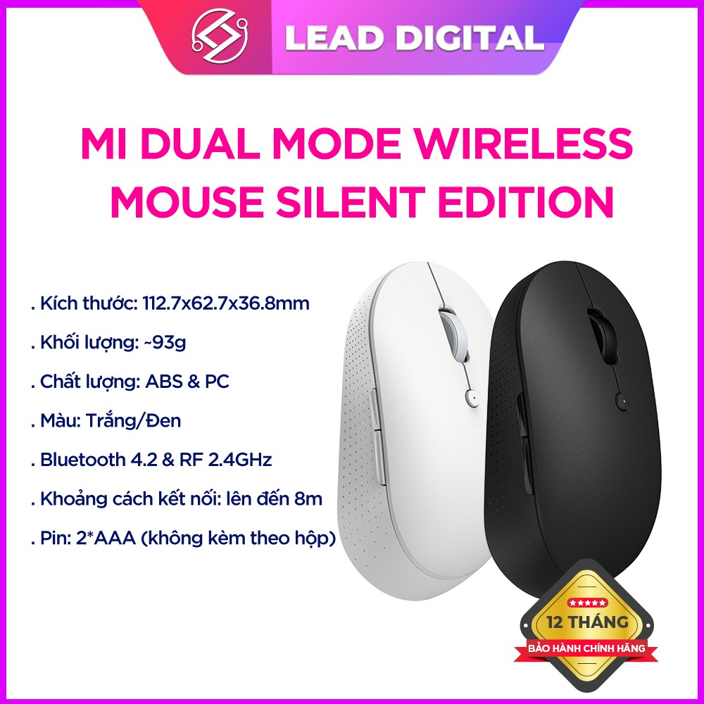 Chuột Không Dây Xiaomi MI Dual Mode Wireless Bluetooth 4.2 &amp; RF 2.4GHz, Không tiếng ồn - BH 6 Tháng