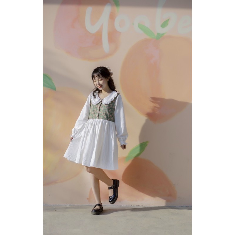 Đầm babydoll Lana phối hoa nhung cổ bèo CARROT FARM