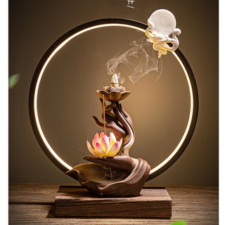 [Ảnh thật] Thác khói hương trầm- Tay Phật Quan Âm phật cầu phúc - Lư hương có đèn LED cao cấp