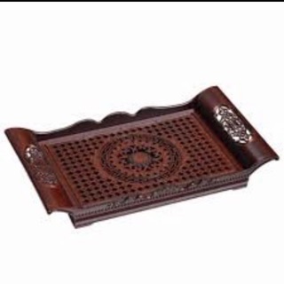 Siêu rẻ- khay trà nhựa giả gỗ cao cấp bền đẹp- khay trà cuốn có tay cầm