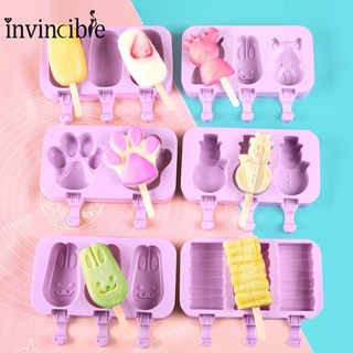 Creative Silicone DIY Frozen Ice Cream Mold with 50pcs Wooden Sticks/ Reusable Cartoon Juice Popsicle Maker Ice Lolly Mould