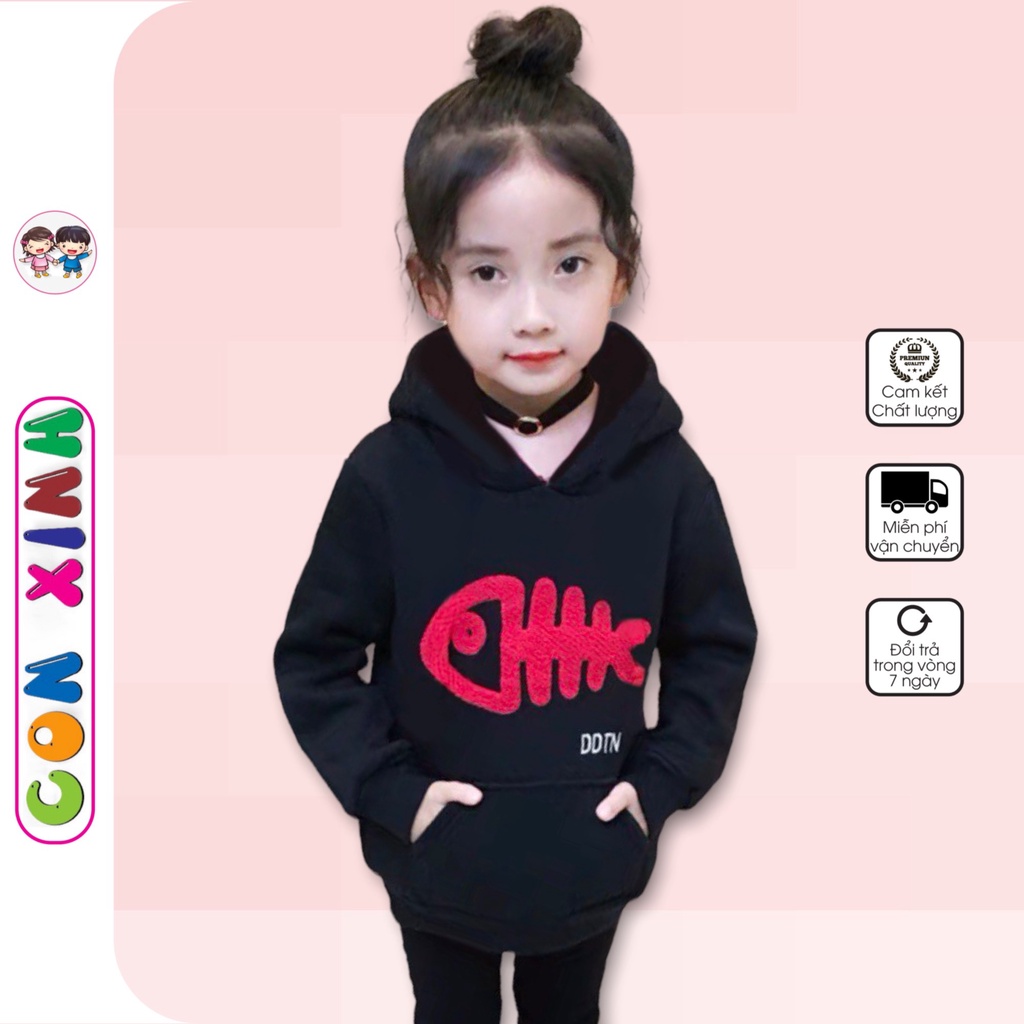 Áo khoác nỉ hoodie bé gái Con Xinh hình in xương cá,thời trang thu đông dành cho trẻ em từ 4 đến 10 tuổi