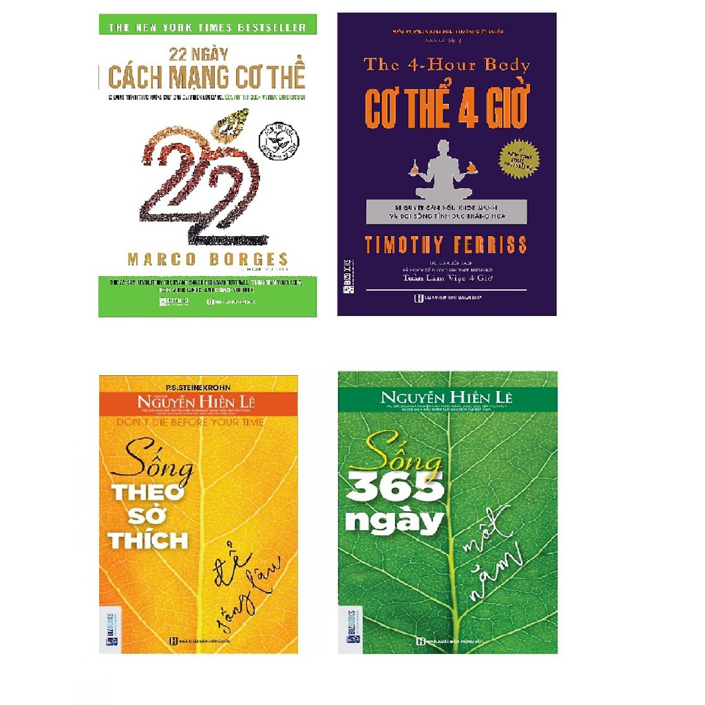 Sách - Combo Cơ thể 4 giờ + 22 ngày cách mạng cơ thể + Sống theo sở thích để sống lâu + Sống 365 ngày 1 năm