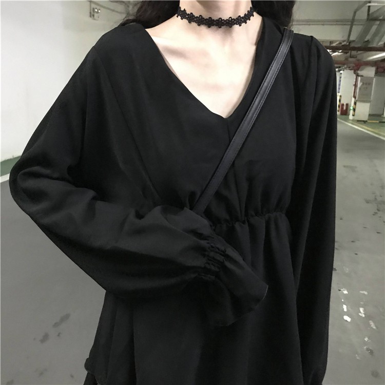 Xiaozhainv Váy tay dài bằng cotton cổ chữ V phong cách Hàn Quốc hợp thời trang cho phái nữ | BigBuy360 - bigbuy360.vn