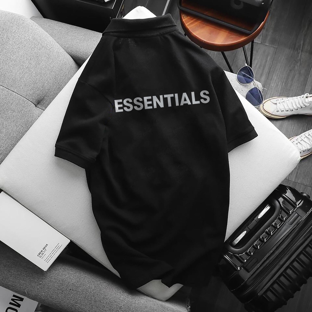 Áo POLO Essential in Phản Quang Bạc, chất Thun Cá Sấu Poly Thái full size Nam Nữ, Áo có cổ trắng đen, cổ trụ Unisex