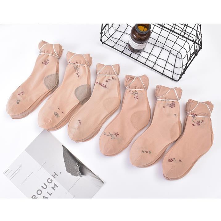 Tất vớ nữ GALANO tất nữ cổ cao da chân họa tiết hoa co giãn đi giày búp bê, giày thể thao chạy bộ, yoga FAS-001325