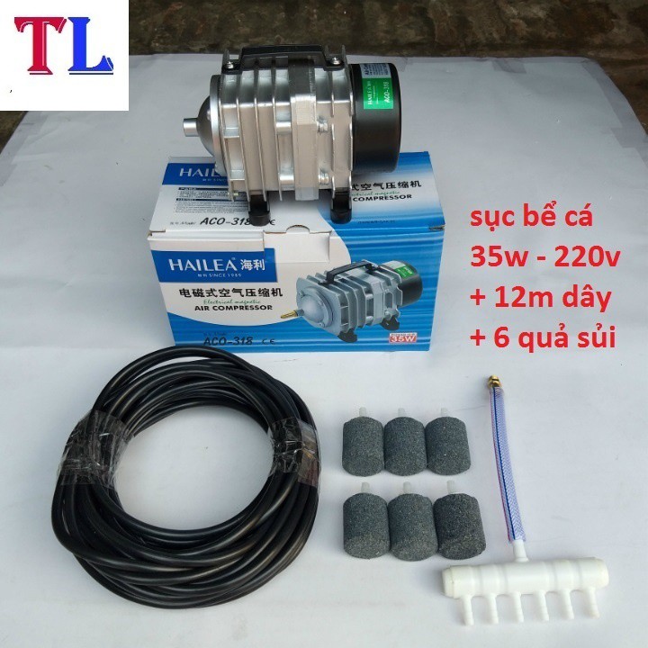 máy sục sủi thổi khí oxi hồ cá 35w + 6 quả sủi + 12m dây - sục bể cá (sử dụng điện 220v)