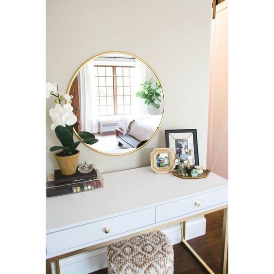 Gương treo tường hậu đèn led hình tròn viền thép kích thước D500 màu đen