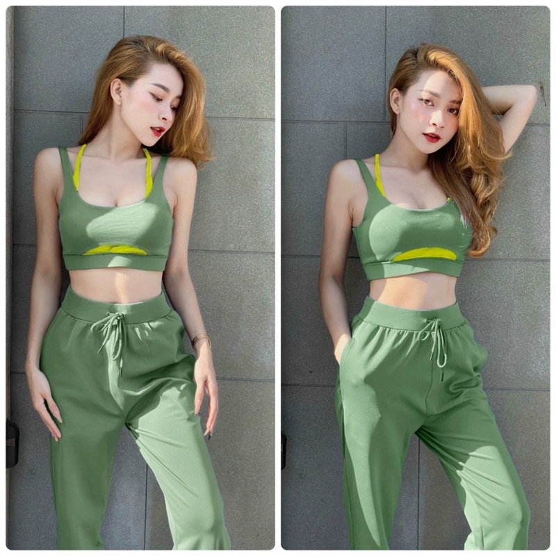 Sét quần dài jogger áo bra 2 lớp siêu xinh tập gym yoga aerobic zumba
