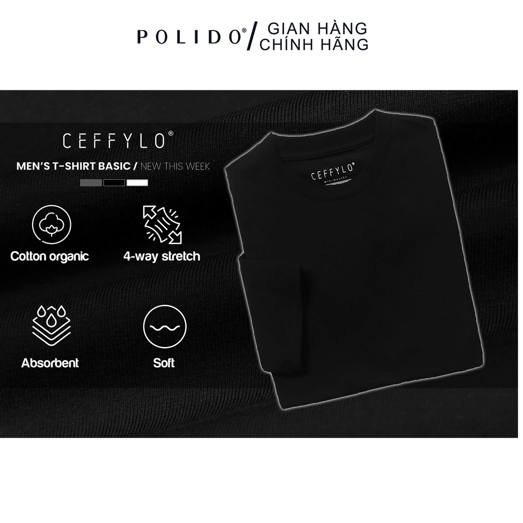 Áo Phông Cộc Tay Nam CEFFYLO Màu Đen Chất Cotton Phong Cách Basic
