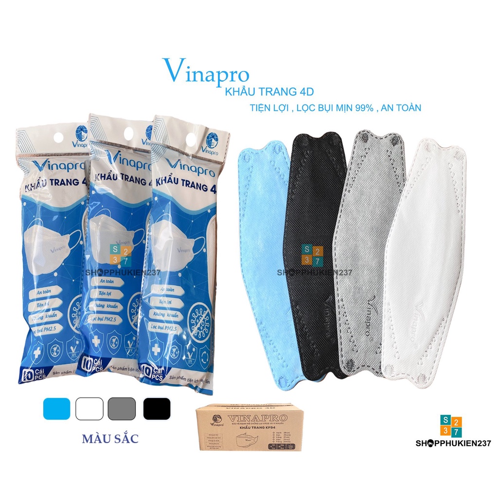 Combo 50 Cái Khẩu Trang KF94 Vinapro Hàng 4 Lớp Bịch 10 Cái