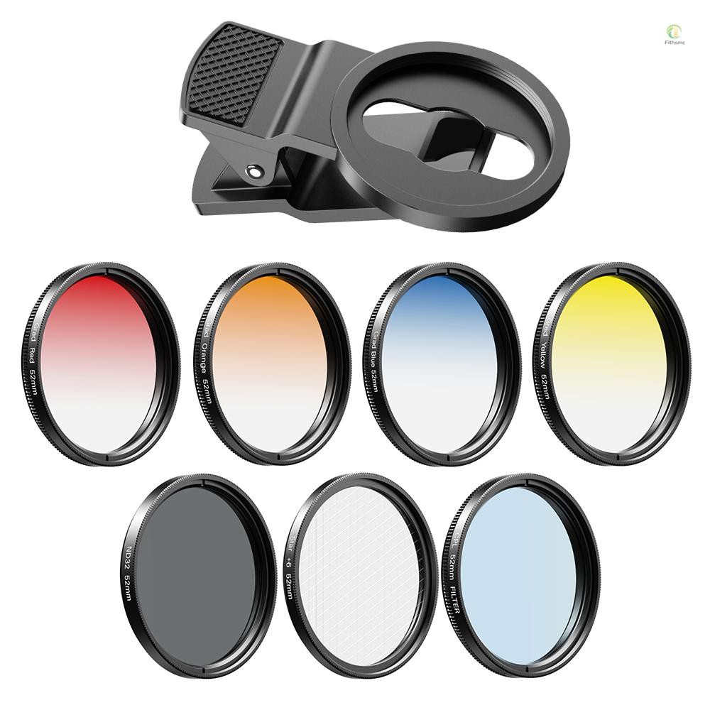 APEXEL APL-52UV-7G 7in1 Lens Filter Kit 52mm ND32 Filter Lens CPL Lens 6-Point Star Filter 52mm Grad Red /Blue /Yellow /Orange Filters Compatible with    Most Smartphones and Camera Lenses with 52mm Thread