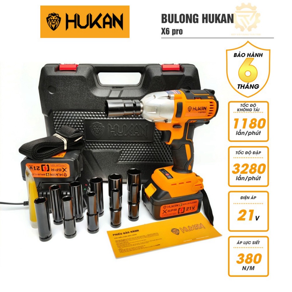 Bulong HUKAN X6 Pro động cơ nguyên khối lựu siết 380N.M , tặng kèm bộ khẩu dài 10 cái