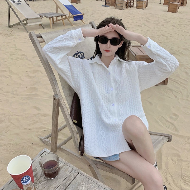 Áo Sơ Mi Trắng Tay Dài Dáng Rộng Cổ Bẻ Thời Trang Dành Cho Nữ