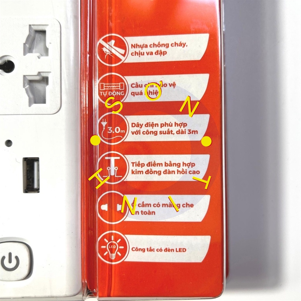 Ổ cắm có dây nối dài, 3 ổ cắm đa năng + 2 cổng sạc usb và 2 công tắc Nanoco NES332U-3