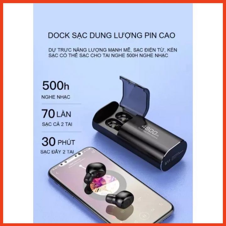 Tai Nghe Bluetooth S11 5.0 TWS Kiêm Sạc Dự Phòng Bản CAO CẤP Kháng Nước Chống Ồn Thiết Kế Sang Trọng