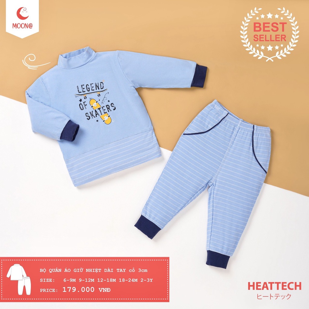 [CHÍNH HÃNG] Bộ quần áo giữ nhiệt trẻ em dài tay cổ 3cm Heattech Moon