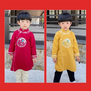Áo dài Tết bé trai thêu hình rồng cuộn cổ tàu dáng cách tân size đại cho bé từ 1 2 3 4 5 6 7 8 9 10 tuổi Magickids