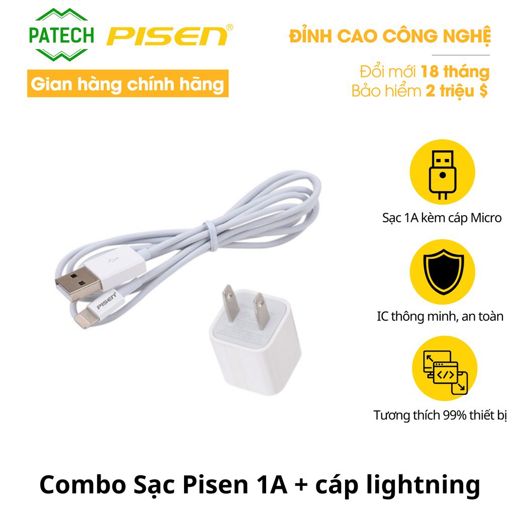 Combo cáp sạc pisen Lightning 1A - Hàng Chính Hãng