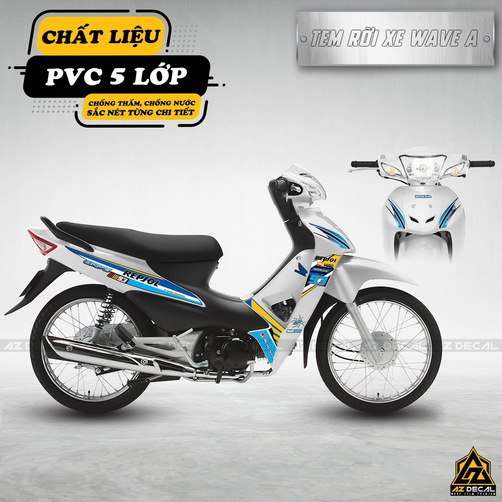 Tem Xe Wave Alpha Chủ Đề Repsol Xanh Vàng | WA061609R | Decal PVC Cao Cấp Chính Xác Từng Chi Tiết