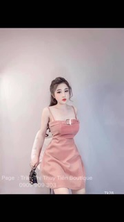 Váy nhung hai dây cup ngực