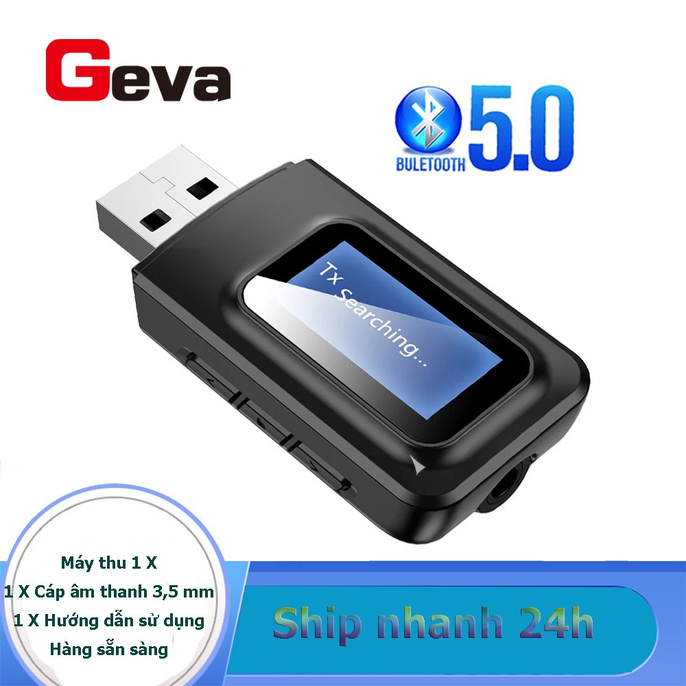 Thiết bị truyền phát âm thanh USB Bluetooth 5.0 màn hình LCD 2 trong 1 AUX cho PC TV