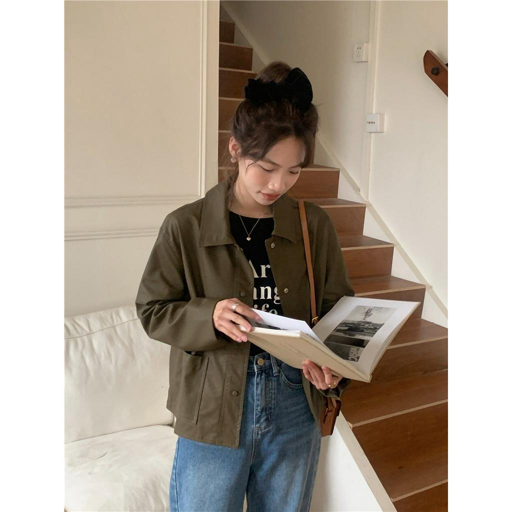 Áo Khoác Da Trơn Dài Tay Phong Cách Hàn Quốc Đơn Giản 61943 2 Màu Lựa Chọn