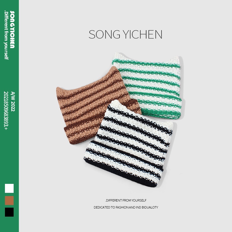 Mũ Len Dệt Kim Họa Tiết Tai Mèo Dễ Thương Phong Cách Hàn Quốc Cho Nữ