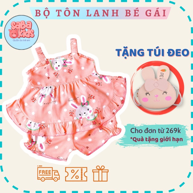 Bộ Áo Quần Bé Gái Mặc Nhà Tôn Lanh  Hai Dây Mỏng Nhẹ Siêu Hè Mát SABAKIDS