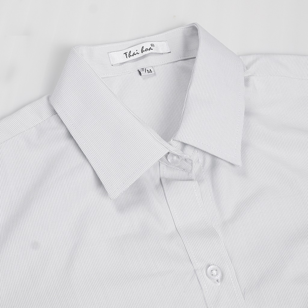 Áo sơ mi nữ công sở trắng cao cấp dài tay đẹp kẻ tăm caro chìm cotton Thái Hòa 631-30-01