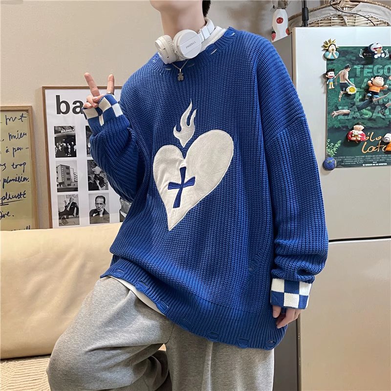 Áo Sweater Hình Trái Tim Thời Trang Thu Đông Cho Nam Nữ