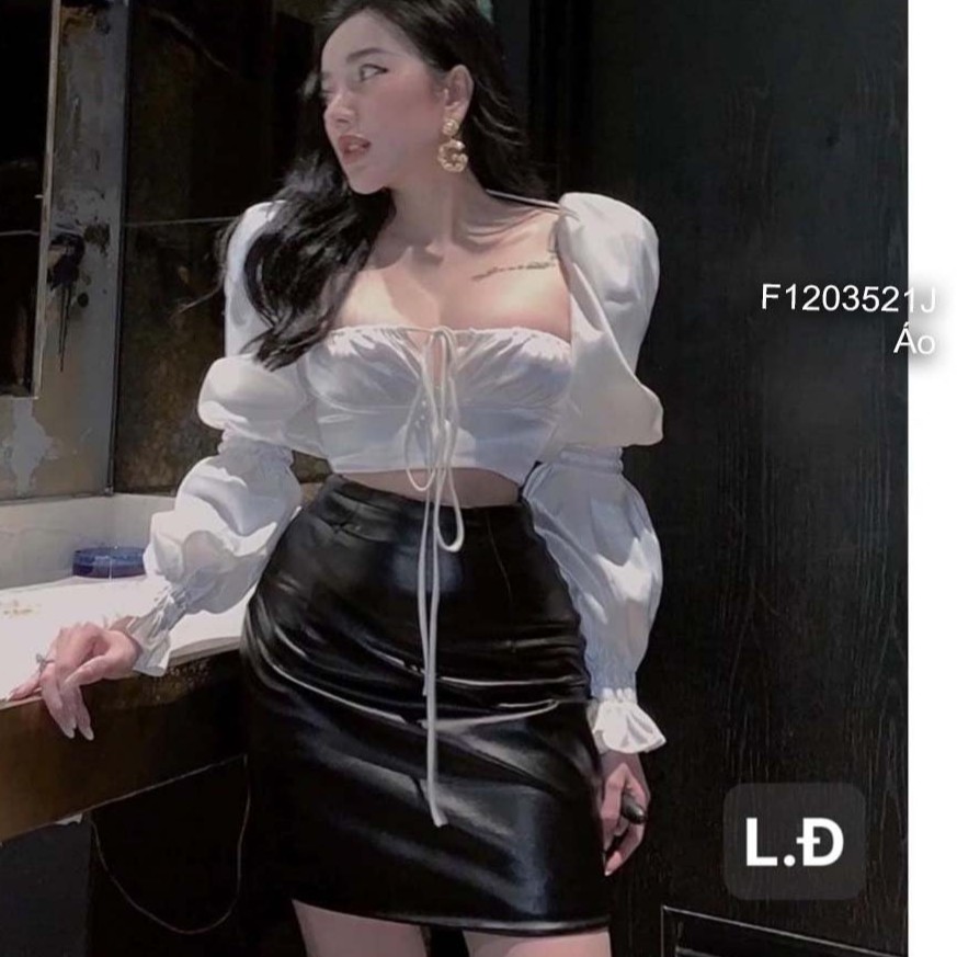 Áo phi lụa croptop tay bồng có cúp!