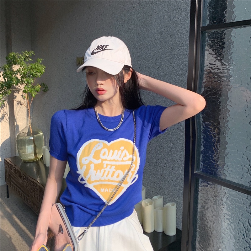 Áo thun ZHELIHANGFEI tay ngắn dệt kim thêu họa tiết xinh xắn thời trang cho nữ tùy chọn màu sắc