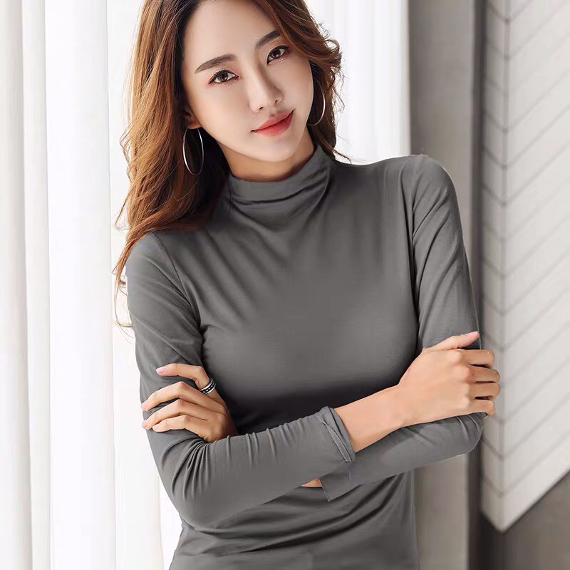 (ORDER) Áo thun nữ dài tay cổ lọ ôm bó công sở nhẹ nhàng mùa thu đông style Hàn Quốc