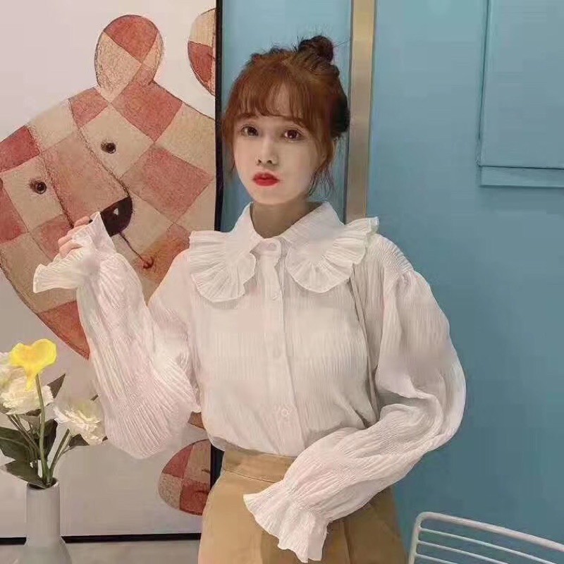 Áo sơ mi nhún cổ bèo