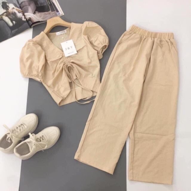 Bộ quần áo rút dây ngực chất đũi xinh xắn | BigBuy360 - bigbuy360.vn