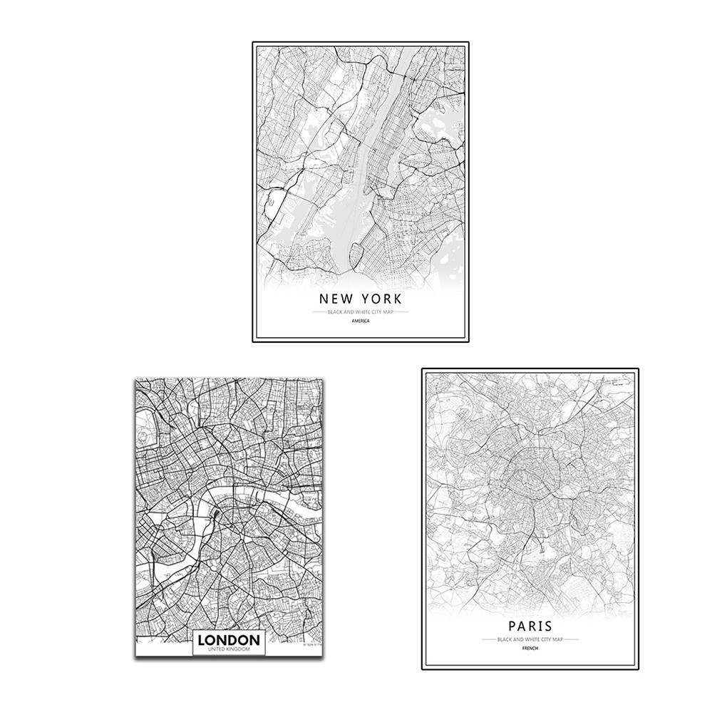 London New York Paris Canvas Wall Painting World City Map Poster Black White Abstract Oil Picture Unframed Oil Drawing
