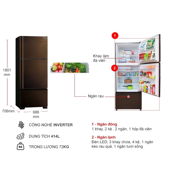 Tủ lạnh Mitsubishi Electric 414 lít MR-V50ER-BRW-V