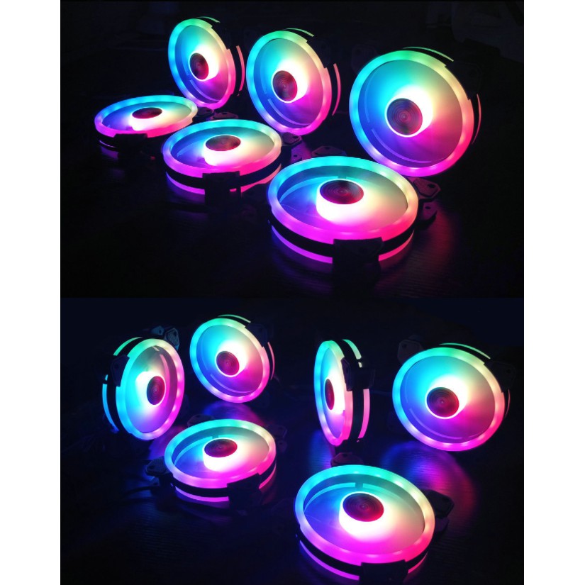 Quạt tản nhiệt pc, fan coolmoon led RGB, Dual Ring fan vòng tâm + vòng viền siêu sáng - SIÊU ĐẸP