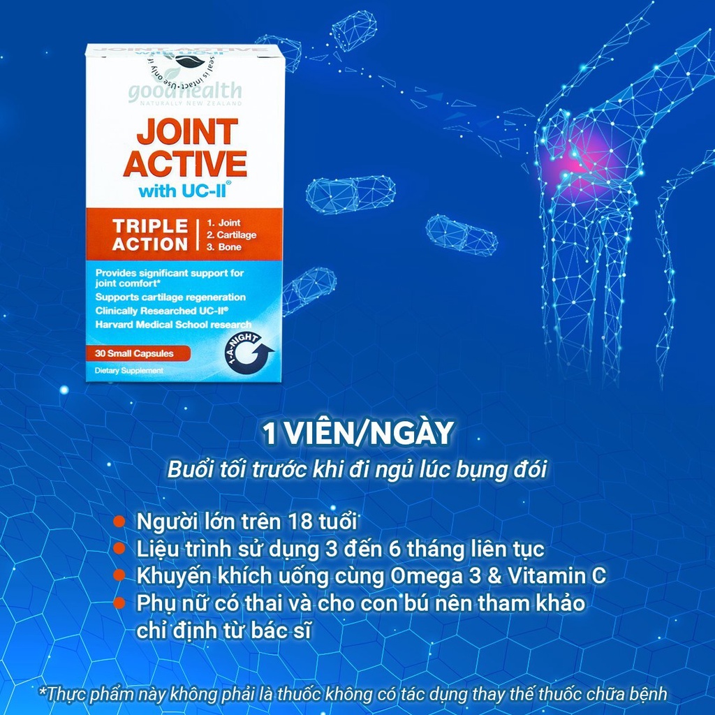 Viên sụn khớp Goodhealth Joint Active hộp 30v  bổ sung UCII phục hồi tái tạo nuôi dưỡng sụn khớp combo 2 hộp
